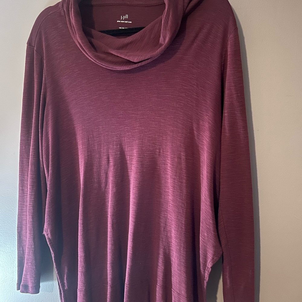 J Jill burgundy cowl neck tunic top size Petite M